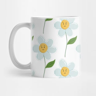 Flower background with smiling chamomiles Mug